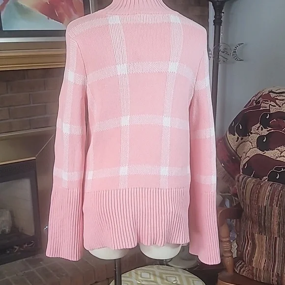 Pink and white mock neck sweater ribbed flare sleeves no tags see measurements - Picture 7 of 14